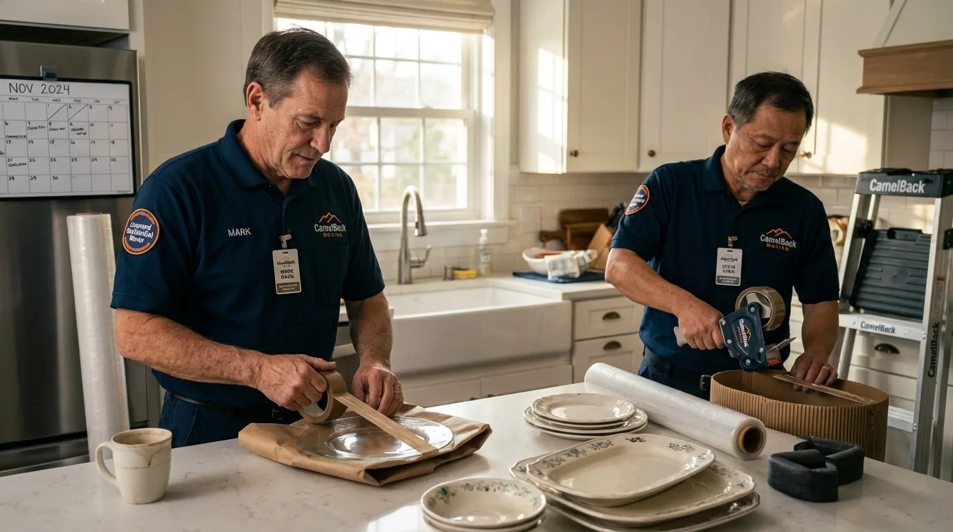 Professional crew packing kitchen dishware in Markle, IN